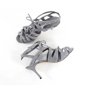 Manolo Blahnik Netochka grey suede cage sandal sz 39.5 EUC